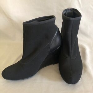 Stuart Weitzman Black Fabric Wedge Boots